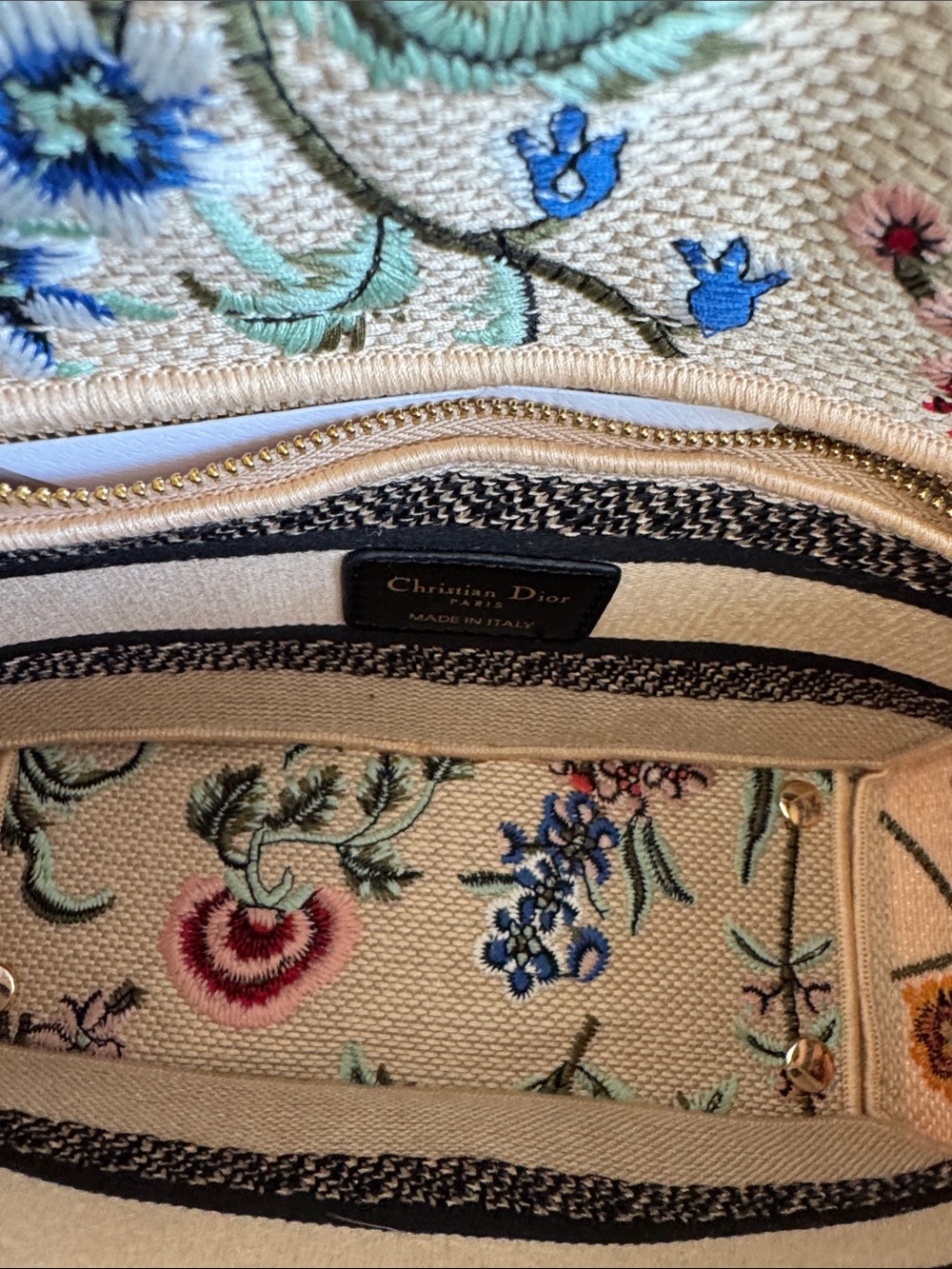 Dior Beige Floral Embroidered Mini Lady Tote with Multicolor Flowers - Picture 9 of 16